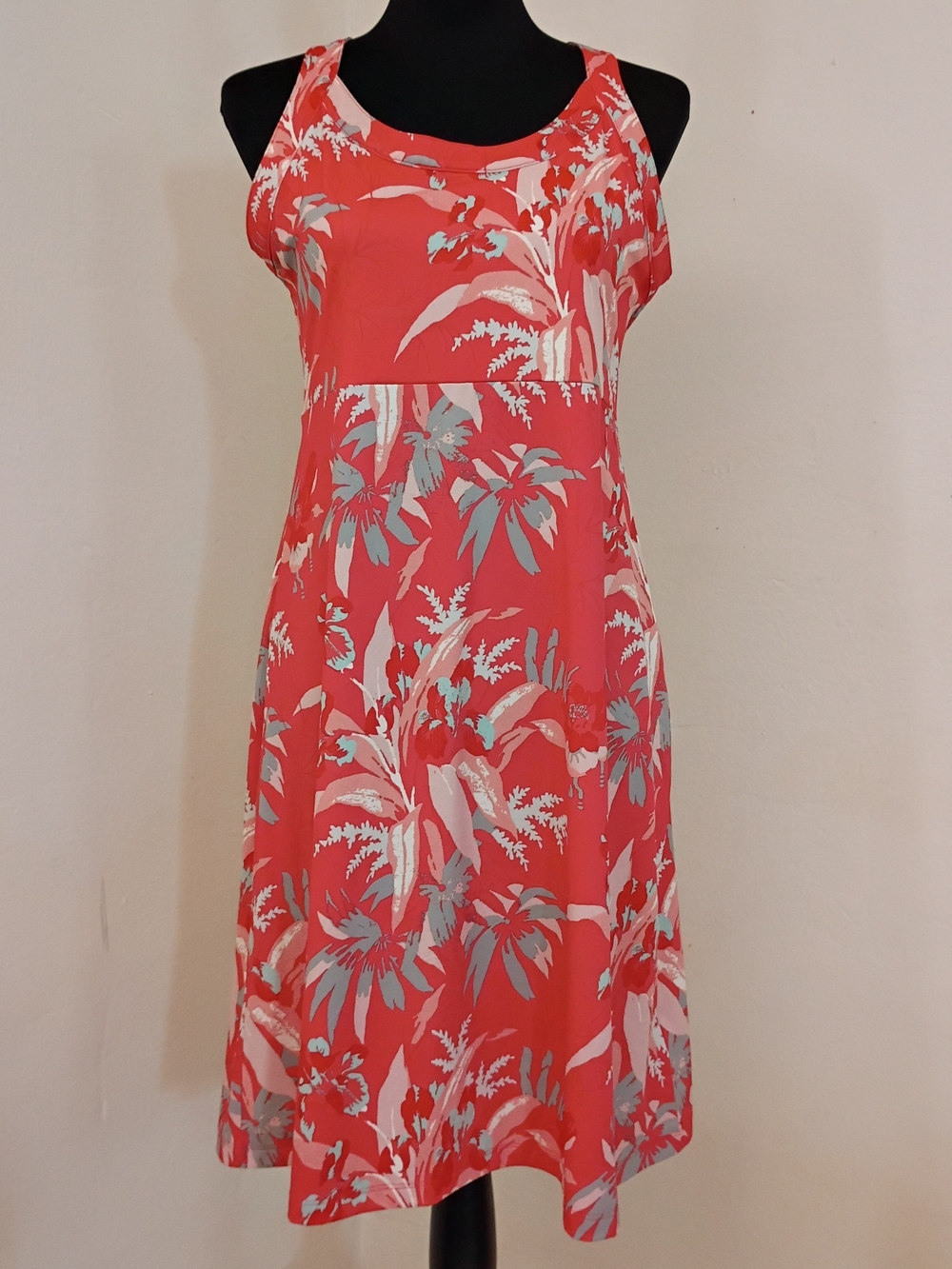 Coral Tropical-Print Sleeveless Sundress